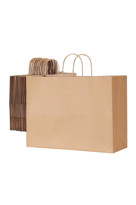 Paper Bags with Handles 50Pcs 16x6x12 in Party Shopping Bag Brown 16x6x12 inch 50 PCS