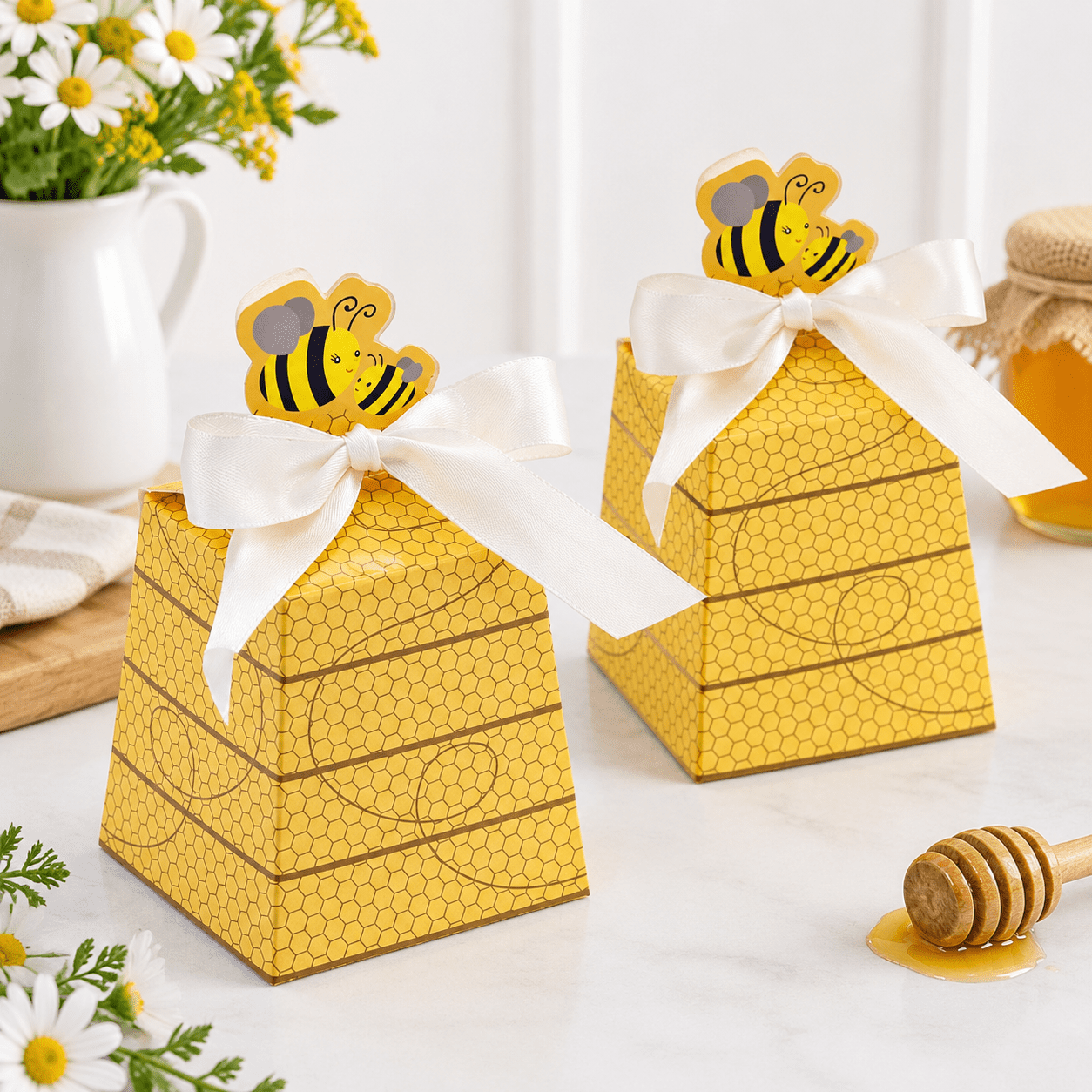 Bee Decorative Paper Paper Beehive Gift Boxes with Ribbons, 100 Count, Yellow and Black ...