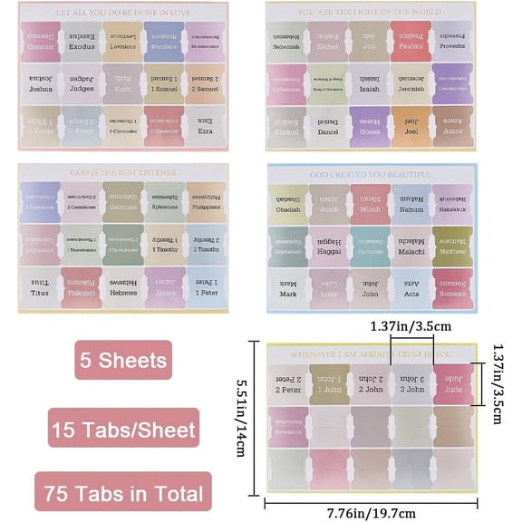 Paper Bible Tabs Colorful Reposition Large Print Stickers Easy to Read and Apply Bible Journaling Tabs Bible Index Tabs for Reading Lover DIY Photo Album Diary Scrapbook Decoration