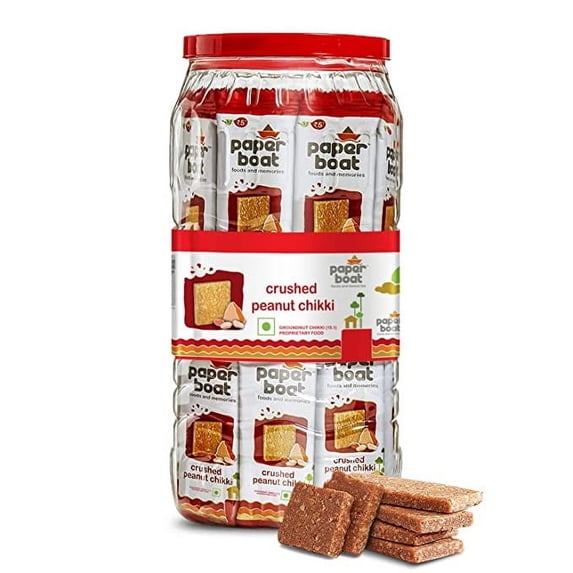 Paper Boat Crushed Peanut Chikki Jar, No Added Preservatives and Colours | Gajak | Sweets | Made with Jaggery | Gazak (50 pieces, 16g each)