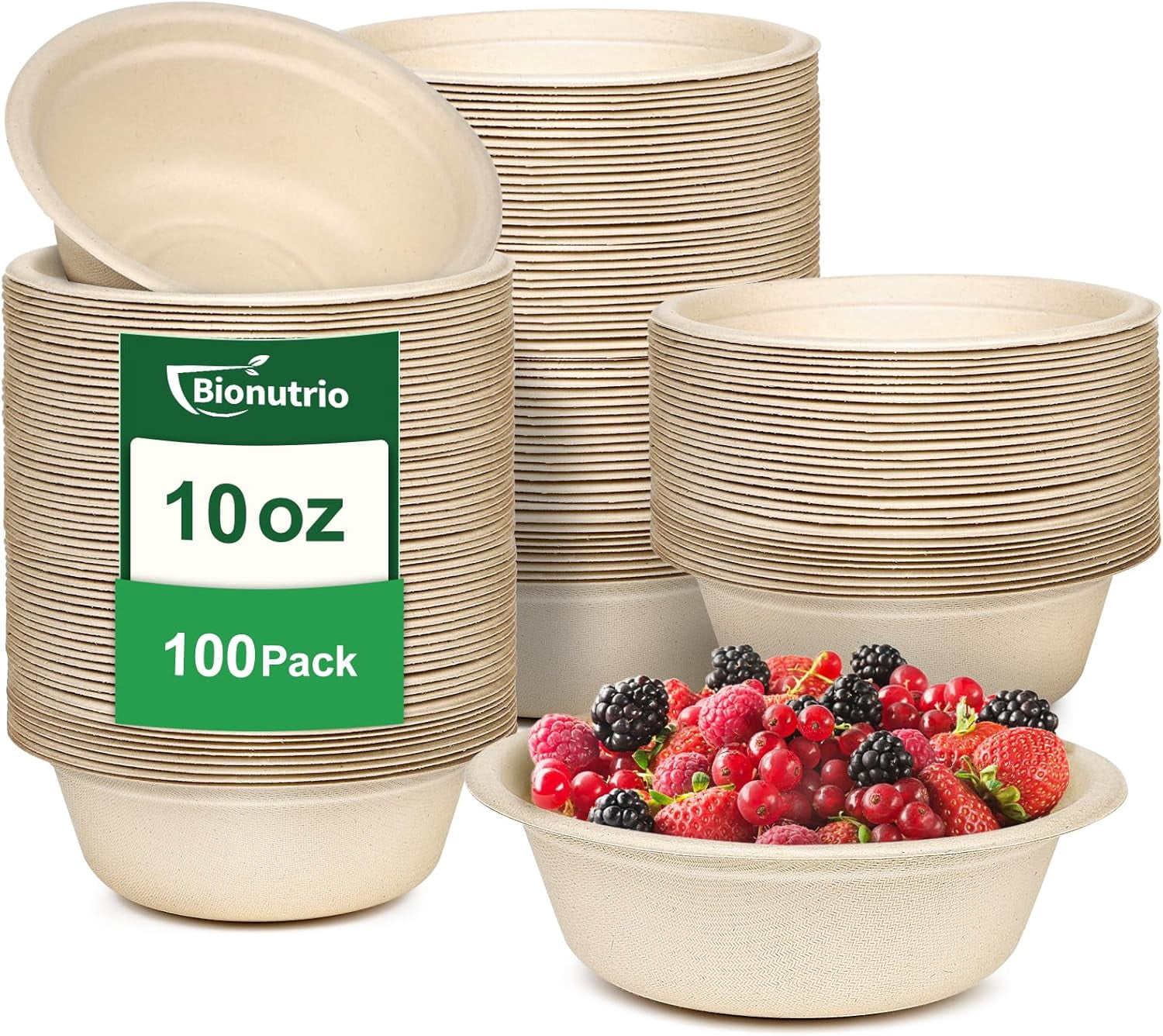 Paper Bowls 10 oz, 100 Pack Small Disposable Bowls, Heavy Duty Paper ...