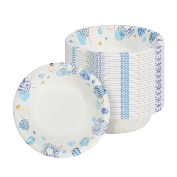 Paper Bowls, 60 Count 16 oz Colourful Brush Stroke Pattern Disposable Heavy Paper Bowls, Microwave Safe and Leak-Proof for Parties, BBQs, Garden Parties, Picnics and Family Gatherings.