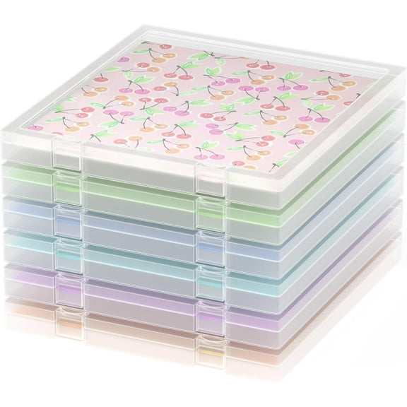 Paper Box Set 6 Pack, 12x12 Scrapbook Organizer with U-Shaped Lock, Stackable Clear Plastic Craft File Organizer for Cardstock and Scrapbooking Supplies