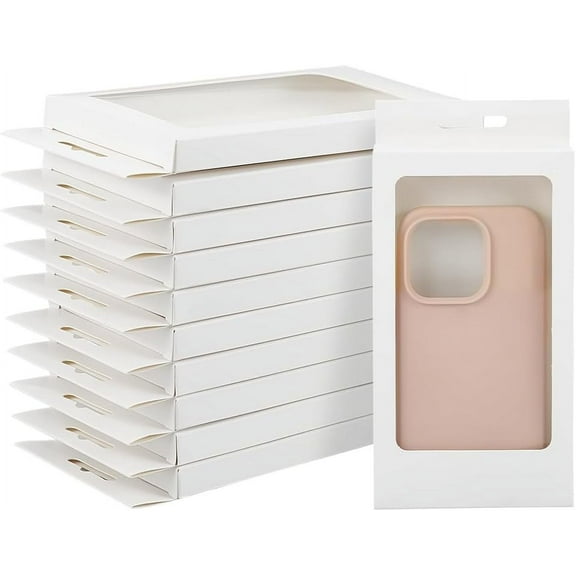 Paper Boxes with PVC Clear Window for Mobile Phone Case Packaging Rectangle White 20.5x10x1.6cm Material Paper