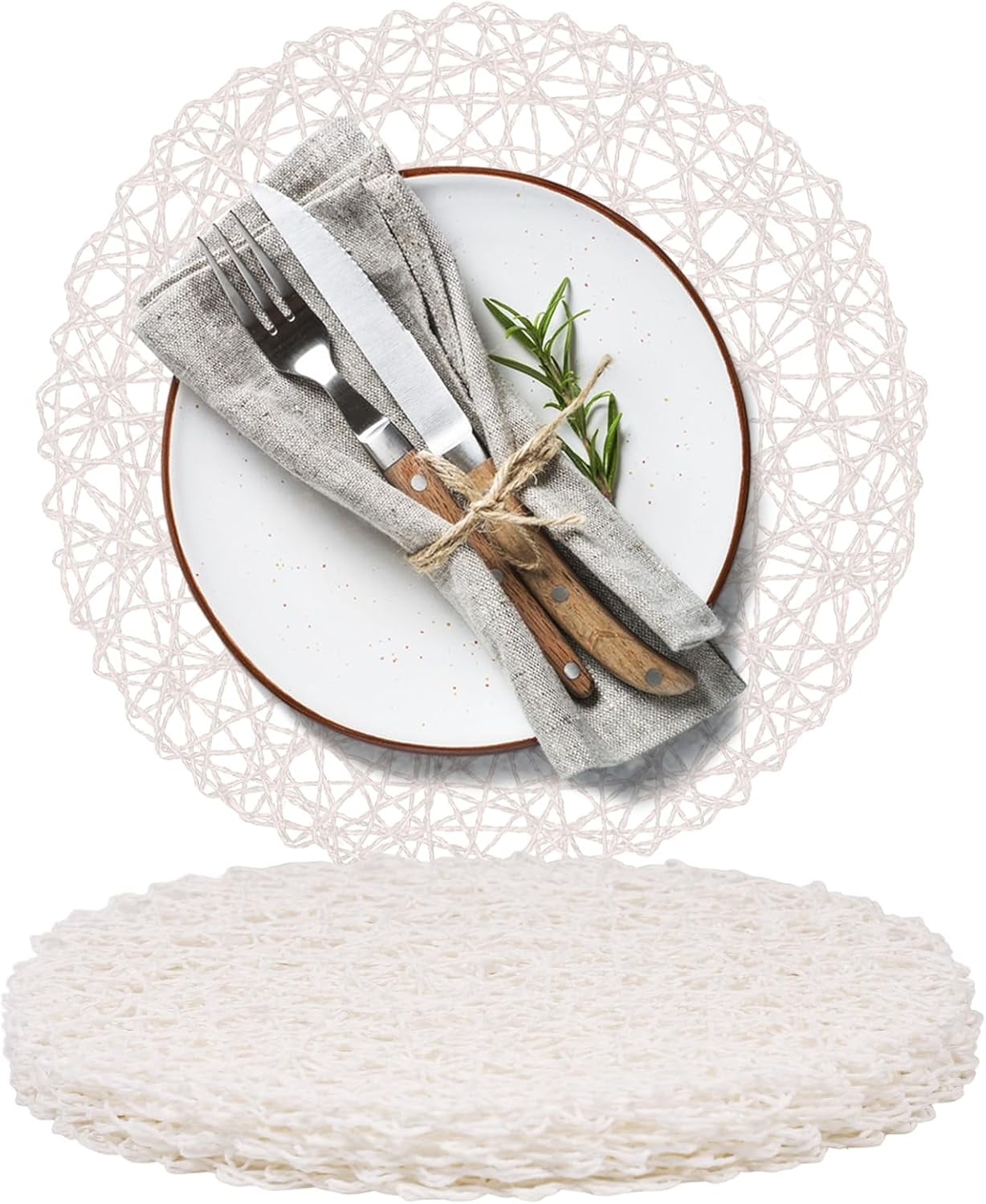 Paper Braided Round Placemats Set of 6 Natural Non-Slip Heat Resistant ...