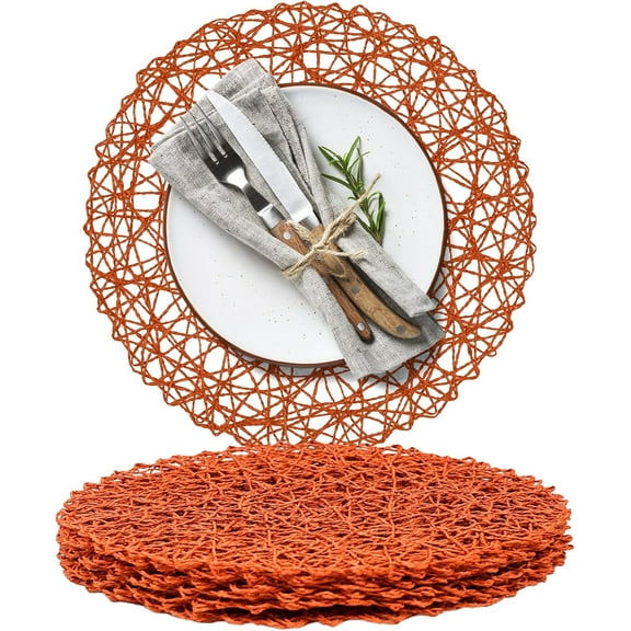 Paper Braided Round Placemats Set of 6 Natural Non-Slip Heat Resistant Table Mats for Dining Tables Woven Indoor & Outdoor Place mats