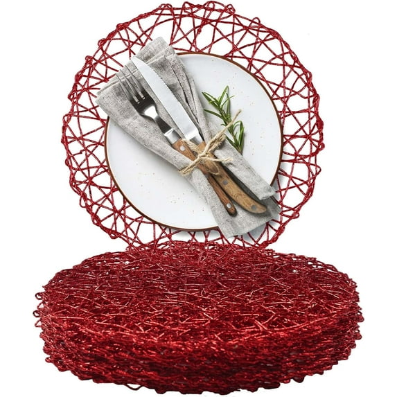Paper Braided Round Placemats Set of 6 Natural Non-Slip Heat Resistant Table Mats for Dining Tables Woven Indoor & Outdoor Place mats