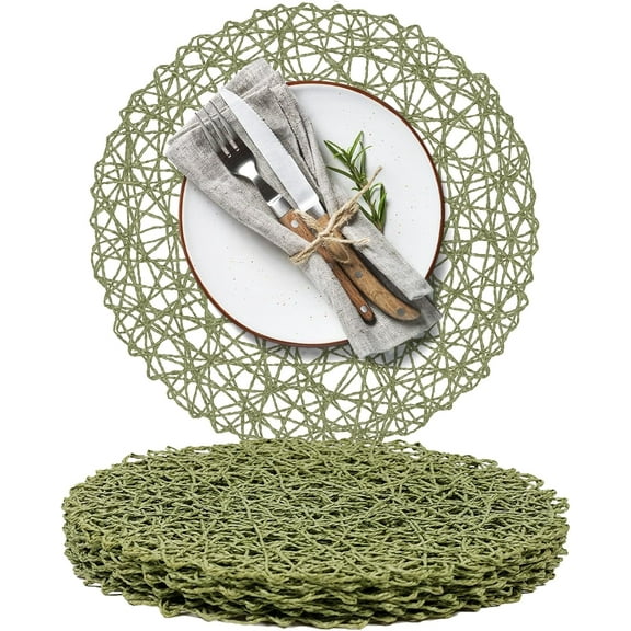 Paper Braided Round Placemats Set of 6 Natural Non-Slip Heat Resistant Table Mats for Dining Tables Woven Indoor & Outdoor Place mats