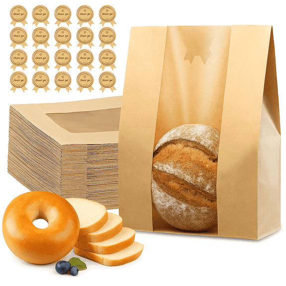 Paper Bread Bags for Homemade Sourdough Bags (Regular Sticker, 100 Pack)