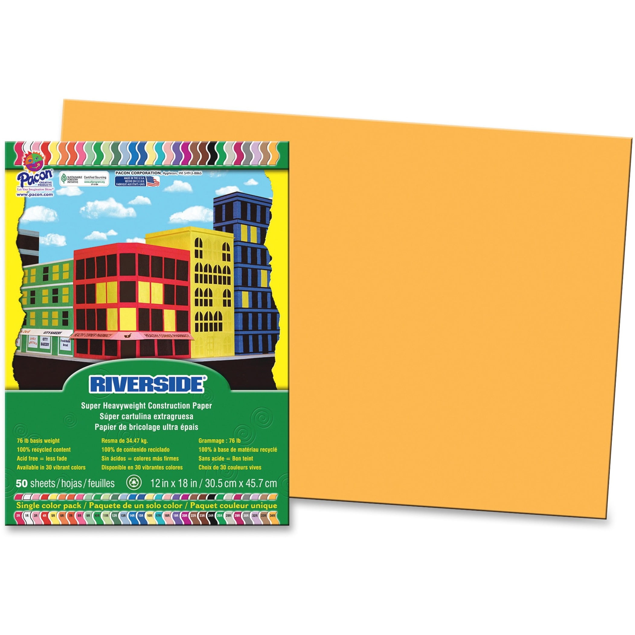 Pacon 3D Riverside Construction Paper, Yellow, 12 x 18, 50 Sheets