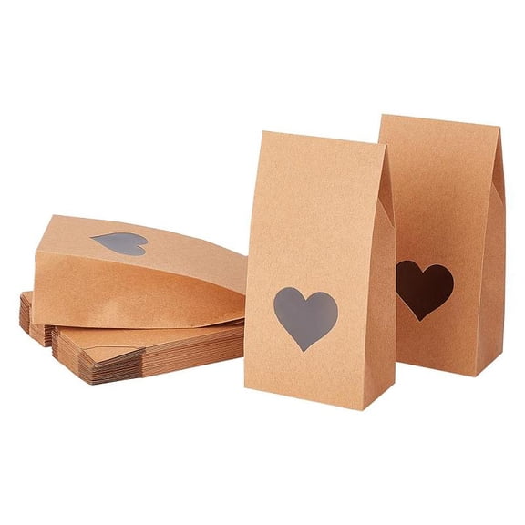 Paper Candy Boxes with Heart Window for Bakery Box and Baby Shower Gift Box Rectangle BurlyWood 10x6x16cm for DIY