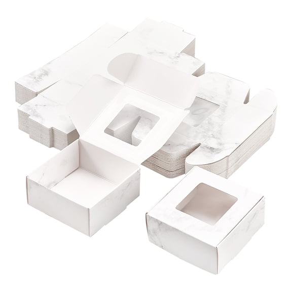 Paper Candy Boxes with Square Window Bakery Box Baby Shower Gift Box Square with Marble Pattern White 5.7x5.7x2.7cm for making
