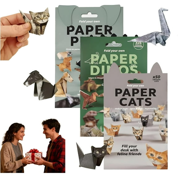 Paper Cats Origami, 50 Sheets 3D Handmade DIY Origami Paper to Fold Cute Figures, Fun Craft Activity for Adults & Kids, Desk Decoration & Gift for Cat Lovers