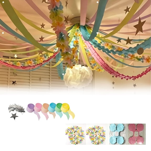 Paper Chain Strips Streamers Set, Colorful Sheets Strips, Streamers, for Wedding Birthday Decorations DIY Crafts