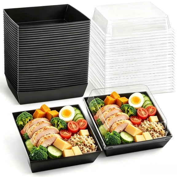 Paper Charcuterie Boxes with Clear Lids, Square To Go Cake Slice Containers Small Bakery Boxes for Dessert, Cookies, Sandwich, 48Pack 5 Inch