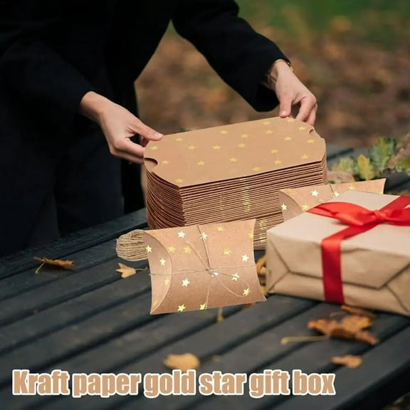Paper Chocolate Boxes Empty Pillow Shape Paper Candy Packaging Box Gold Stars Pattern Small Handmade Cookies Box