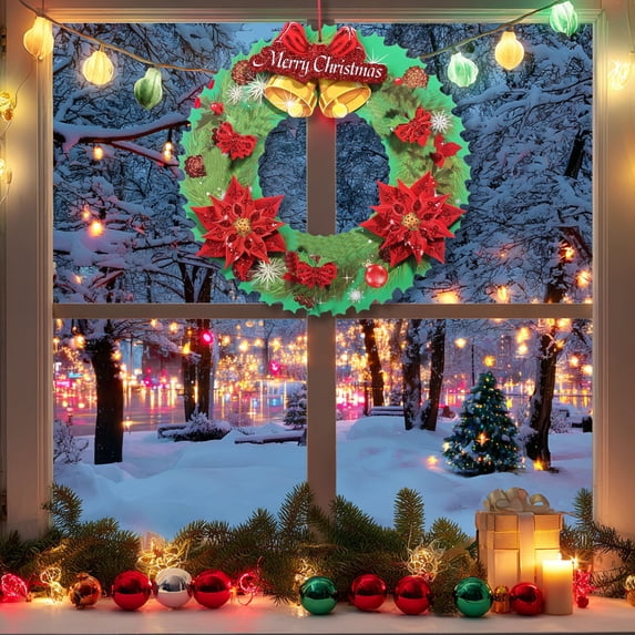 Paper Christmas Wreath, Holiday Hanging Decor for Home, Window Front Door 14"
