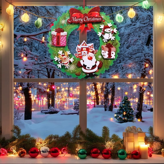 Paper Christmas Wreath, Holiday Hanging Decor for Home, Window Front Door 14"