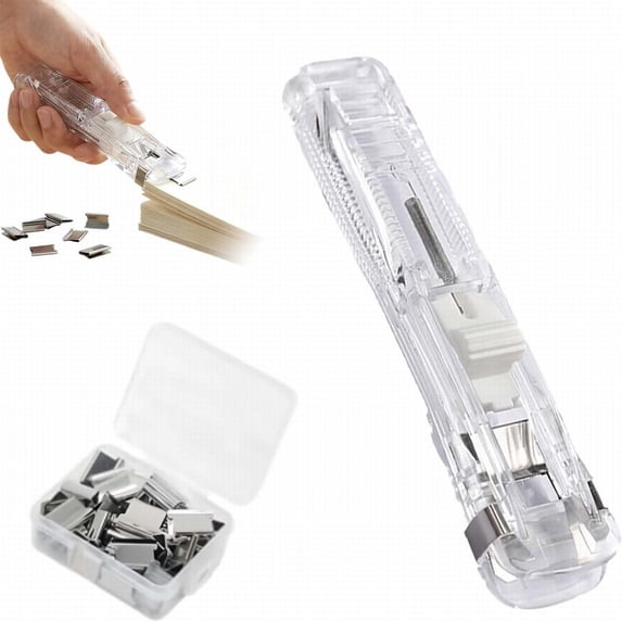 Paper Clamp Dispenser, Portable Binder Clip Stapler - Includes 100 Reusable Clips, Reusable Metal Paper Clamp, Refillable Clamp Dispenser, Portable Clamp Clips for Paper Sheets,Desktop Document