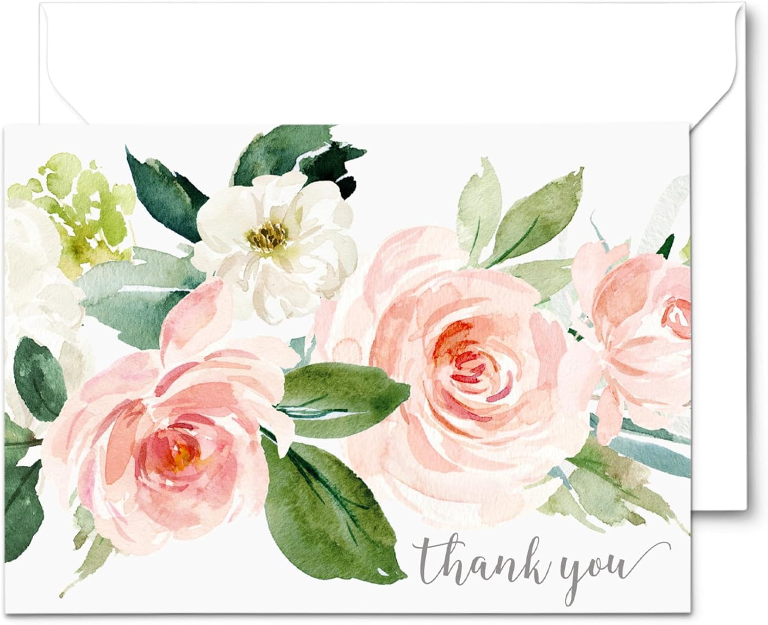 Paper Clever Party Graceful Floral Thank You Cards - 25 Pack for Bridal Showers, Weddings & Any Occasion - Blank Notecards with Envelopes - Folded Notes