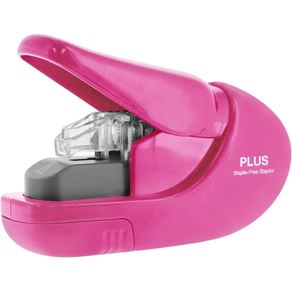 Paper Clinch Compact Staple-Free Stapler, Heavy Duty, Pink