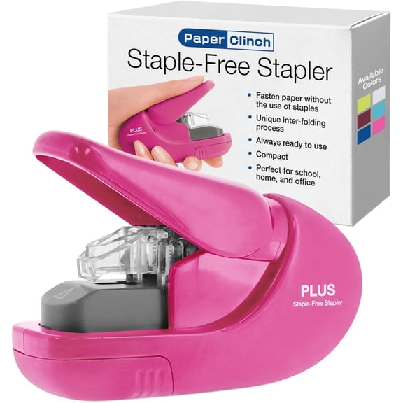 Paper Clinch Staple-Free Stapler, Pink