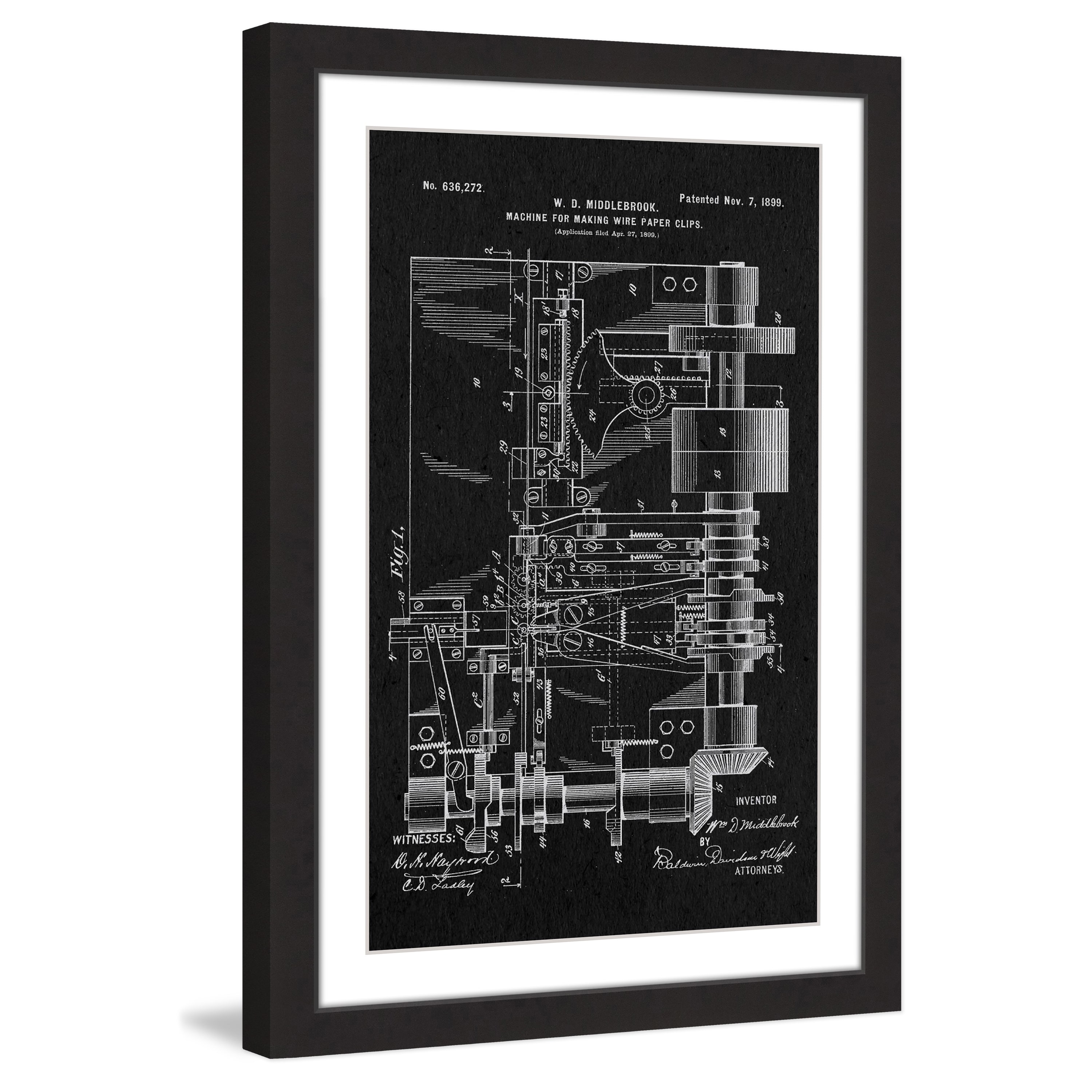"Paper Clip 1899 Black Paper" Framed Painting Print