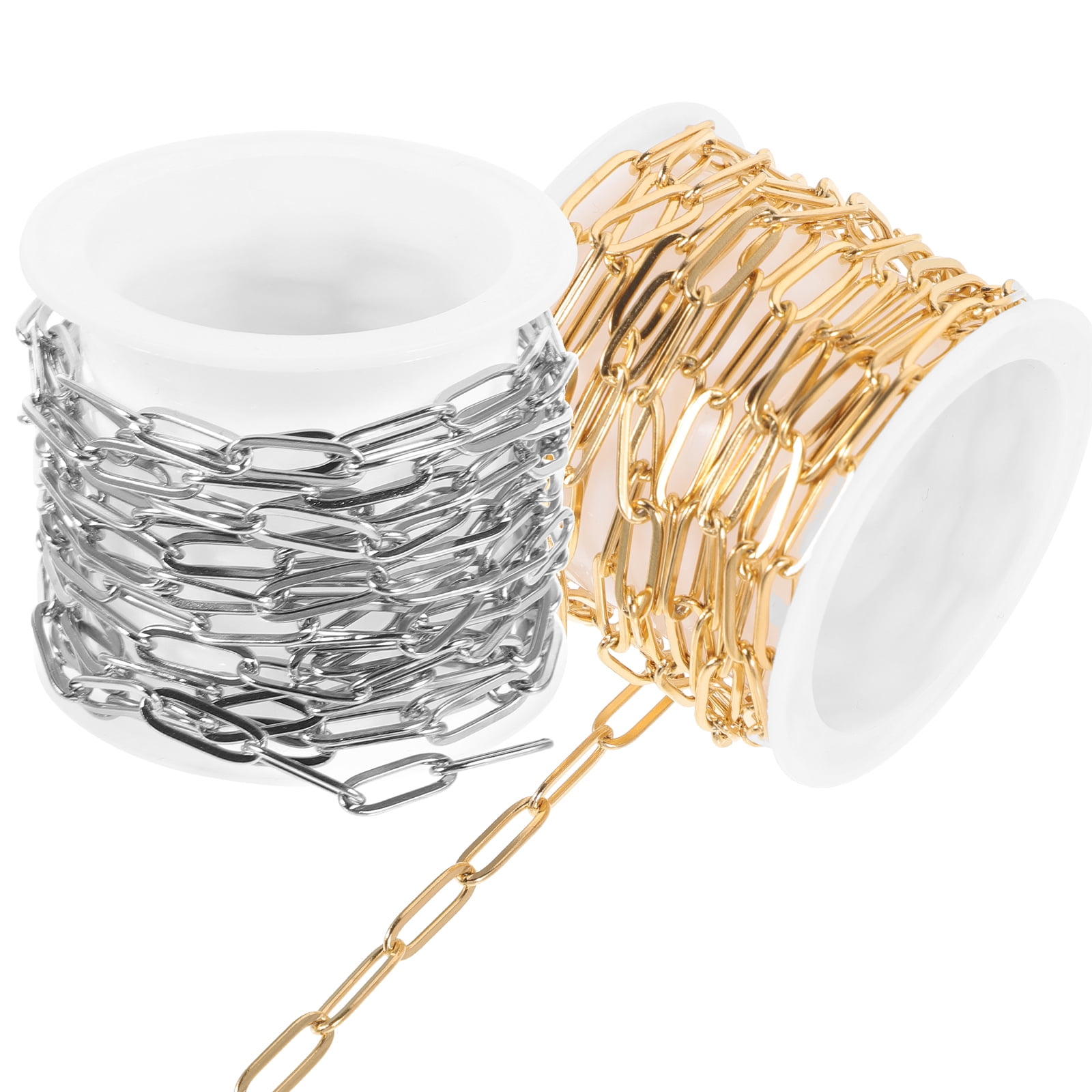 Paper Clip Chain 2 Pcs Jewelry Chains for Making Necklace Bag Paperclip Bracelet Link Stainless Steel