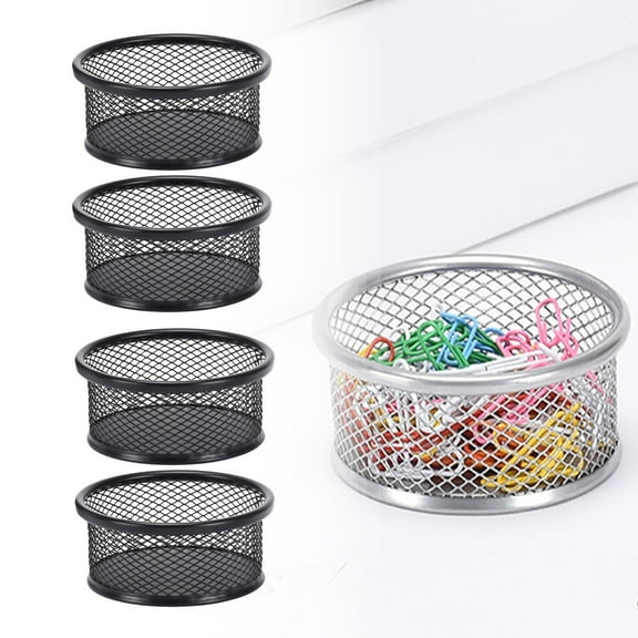 Paper Clip Holder, Paperclip Holders for Desk, Mesh Paper Clip Holder for Desk Binder Wire Mesh Bowls, Paper Clip Dispenser Organizer for Holding Small Parts Office Accessories Black 4 Pack