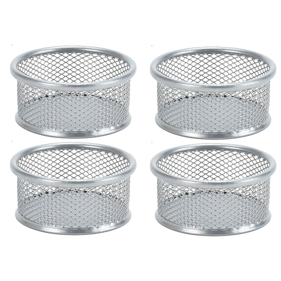 Paper Clip Holder, Round Wire Mesh Desk Clip Tray, Multi Compartment Paper Clip Holders, 3.54x1.57 Inch Organizer Tray, Storage Tray for Paper Clips & Small Office Supplies,Silver
