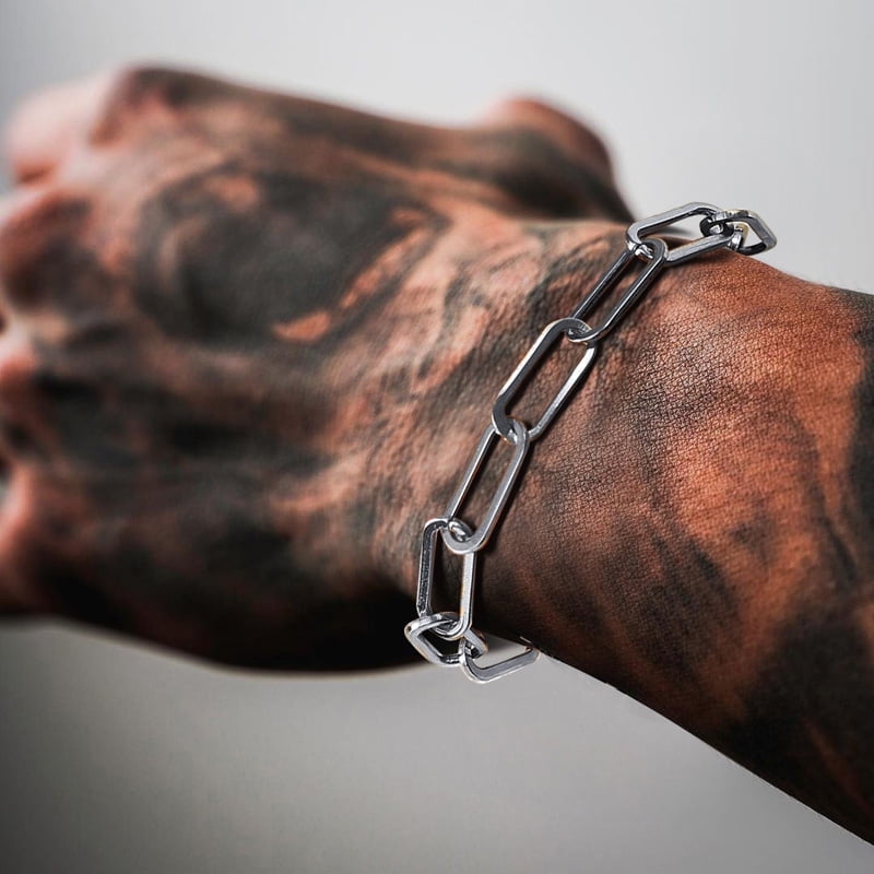 Paper Clip Link Bracelet, Chunky Chain Bracelets, 14K White Gold Hera Chain Link Bracelet for Men Women Jewelry