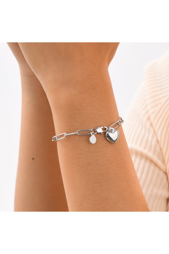 Paper Clip Link Bracelet for Women Stainless Steel Heart Charm Chain Bracelets Jewelry Gifts for Her