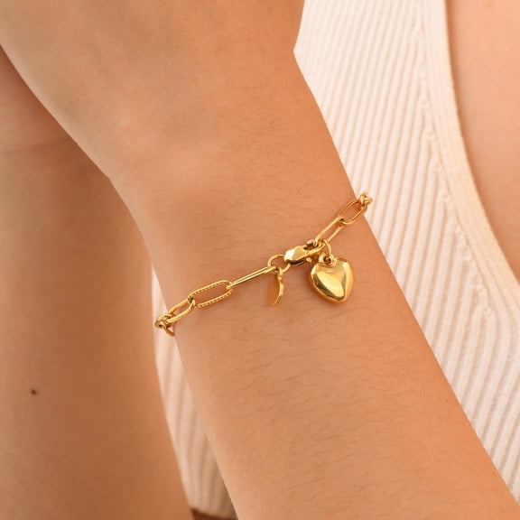 Paper Clip Link Bracelet for Women Stainless Steel Heart Charm Chain Bracelets Jewelry Gifts for Her