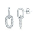 thumbnail image 1 of Paper Clip Link Design with Simulated Diamond CZ Dangling Earrings Silver/14k Gold Plated Sterling Silver Jewelry for Women or Teens-Silver, 1 of 7