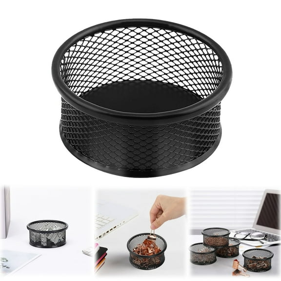 Paper Clip Organizer, Wire Mesh Binder Clip Holder, Round Wire Mesh Stackable Holder for Desk, Clips, Pins, Rubber Bands, Small Accessories, Black, Home, Office, Storage