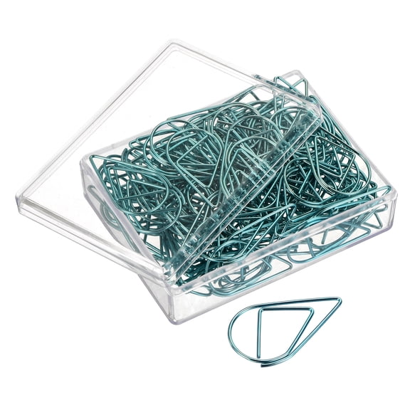 Paper Clips Drop-Shaped with Box 1.3 Inch Blue for Organize Office Home, Pack of 100