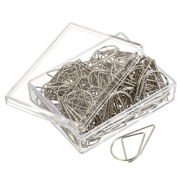 Paper Clips Drop-Shaped with Box 1.3 Inch Silver for Organize Office Home, Pack of 100