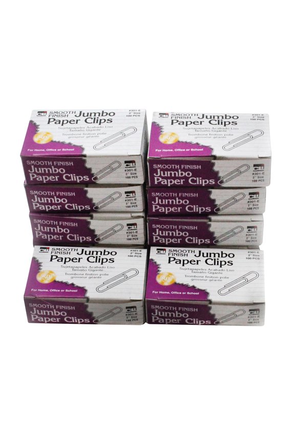 Paper Clips, Jumbo Gem, Nickel Plated, Silver, 100 Per Box, 10 Boxes