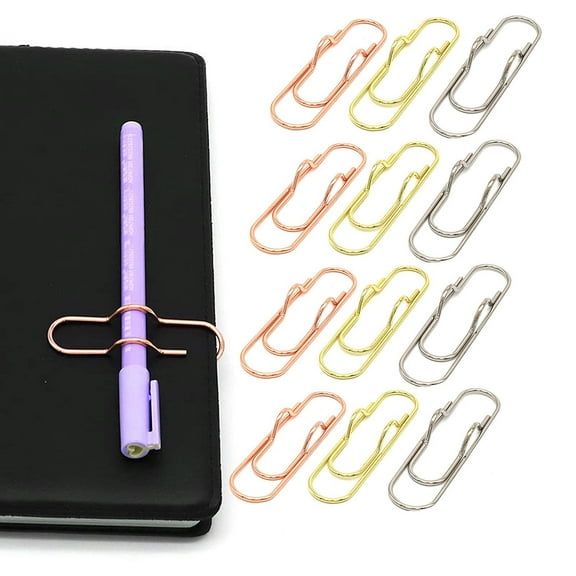 Paper Clips Pen Holder for Notebook (Pack of 12), Paperclip Pen Holder Clip Pencil Holder for Notebooks and Papers, Metal, Gold/Silver/Rose Gold