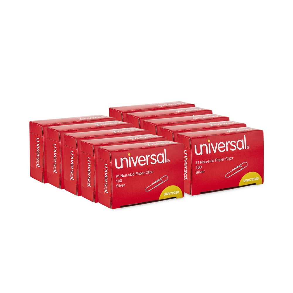 Universal Nonskid Paper Clips, Steel Wire, Silver, #1 Size, 100