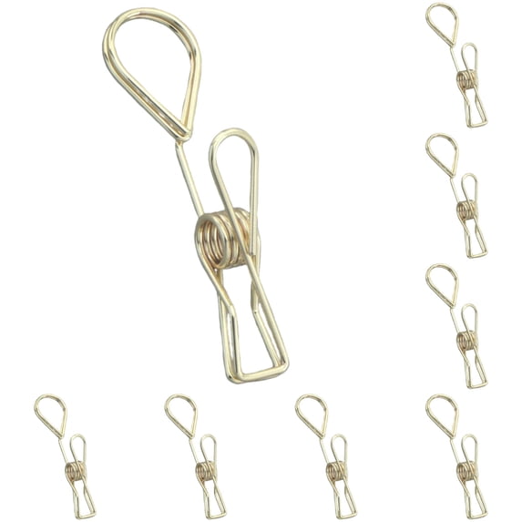 Paper Clips,Sturdy Metal Wire Hollow Out Clothespins,Multi Purpose Utility Binder Clips,Reusable Metal Paper Clips,Stainless Steel Hanging Pins for Kitchen Outdoor Office Cafe (Gold 10 PCS)