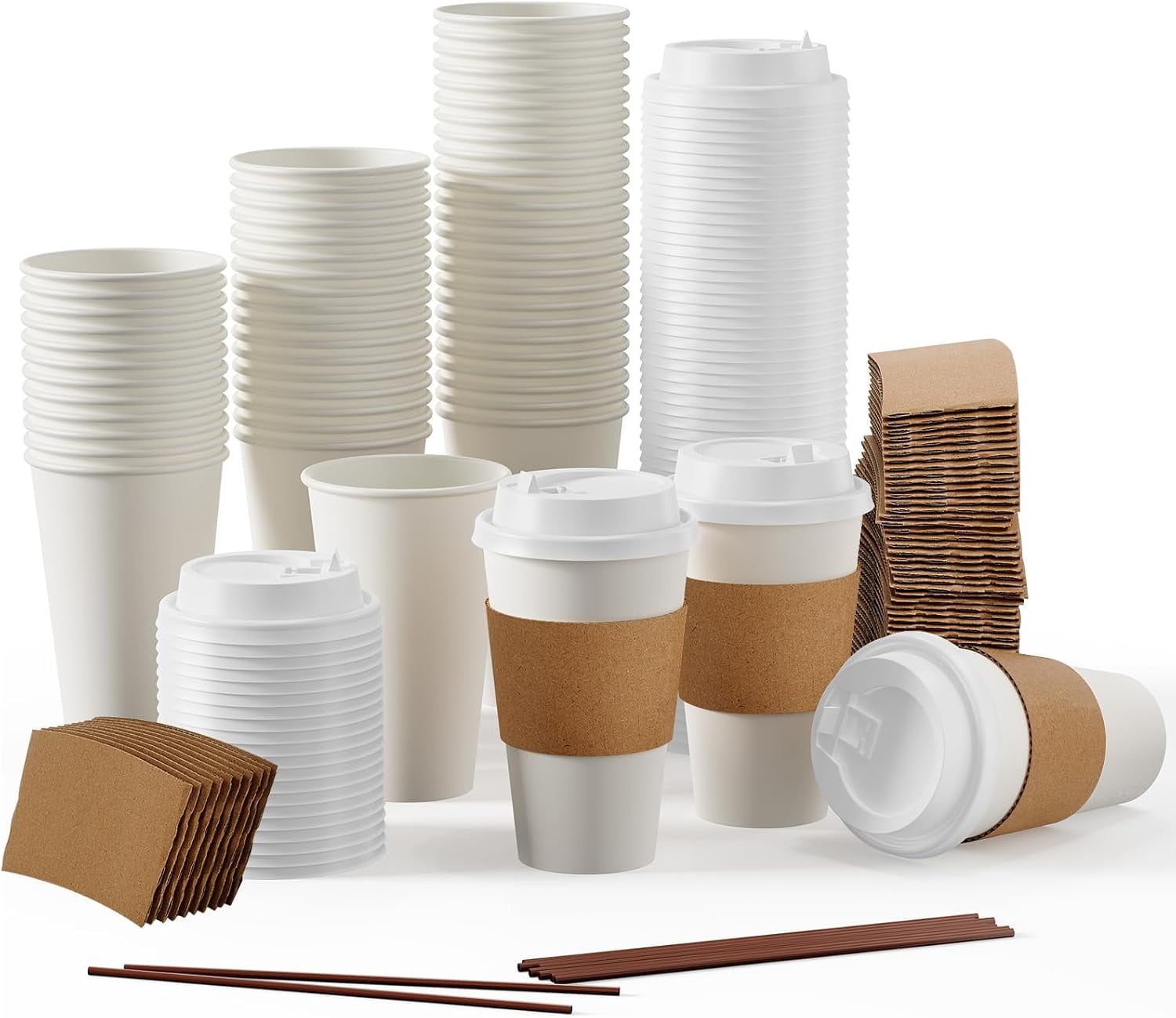 Paper Coffee Cups, Disposable Paper Coffee Cup with Lids, Sleeves, and ...