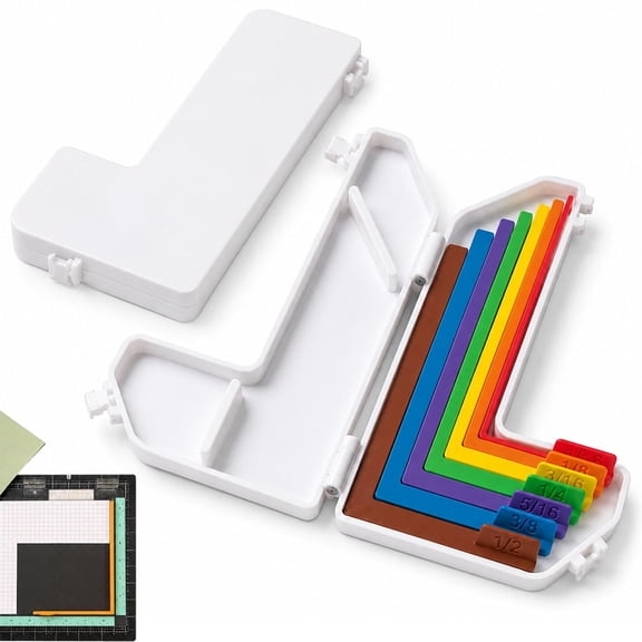 Paper Crafting Alignment Guide Set with Case, 7 Pcs Precision Layering & Matting Spacers For Scrapbooking Tools and Card Making , Scrapbook Color-Coded with Size Tabs 1/16 to 1/2 Inch Increments