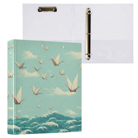 Paper Cranes Pattern 3 Ring Hardcover Binders 1.5in Round Rings for Letter-Size Folder Paper Organizer Pockets for Office Student Recipe