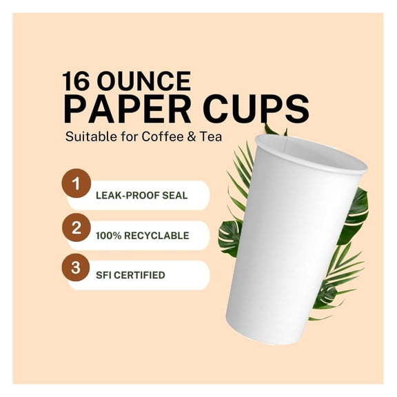 Paper Cups 16 oz 200 Pack for Coffee & Tea Made in USA | Bulk 200 Count for Home, Office, Restaurants & Parties | Recyclable Disposable 16 Ounce To-Go Cups for Hot Drinks