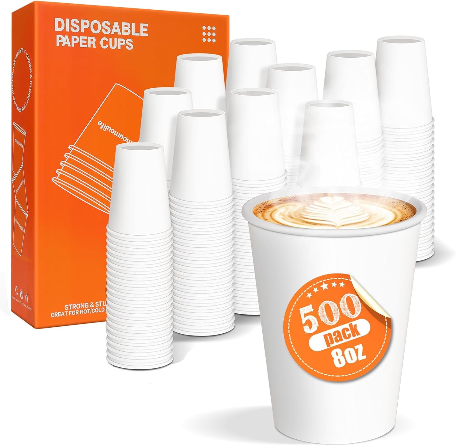 Paper Cups 8 oz 500 Count Bulk - Disposable Coffee Cups 8 oz Hot Cups ...