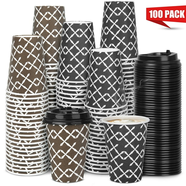 Paper Cups, Disposable Paper Coffee Cups with Lids for Hot Coffee, 12