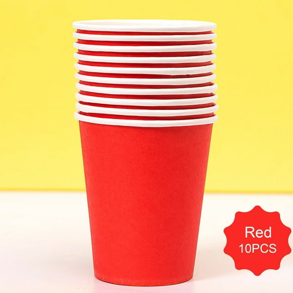 Paper Cups TASTAN 10-Pack 9Oz Colorful Paper Cups - Vibrant Printed Drinking Cups for Parties/Events, Bulk Disposable Beverage Containers (15 Color Mix), Colored Cups, Red