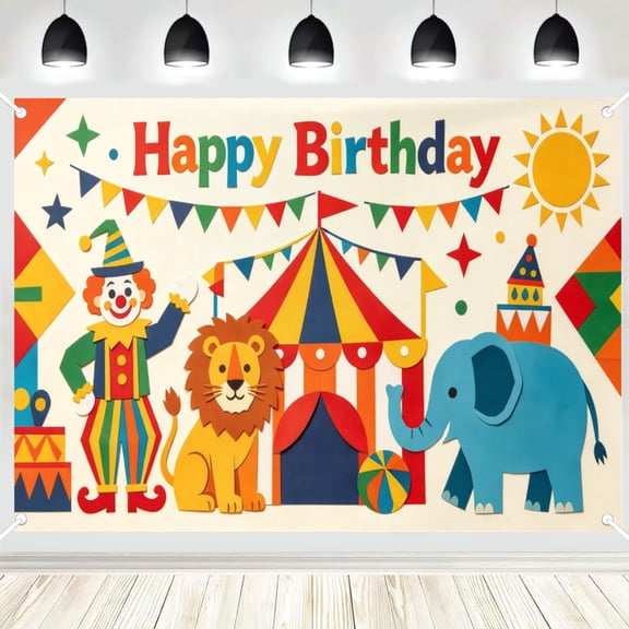 Paper Cut Circus Theme Birthday Backdrop, Lion Elephant Carnival Party Photo Booth Banner 4x6ft
