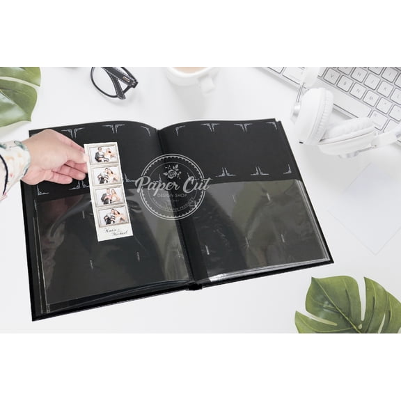 Paper Cut Design Shop Photo Booth Album Guestbook Slip In Black 2x6 with Storage Box Wedding Album Scrapbook Album